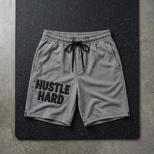 Pantalones Cortos Deportivos de Punto para Hombre, Color Gris, con Estampado de Letras, Transpirables, de Poliéster, con Logotipo Frontal, Cintura con Cordón Ajustable, Estilo Bermuda - Product Image 1