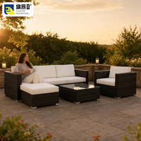 Ensemble de meubles de patio en rotin moderne et durable, 5 pièces, avec canapé d'angle, ottoman et table basse, résistant aux UV
