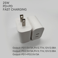 Chargeurs pour appareils mobiles, adaptateurs, double port Type-C, 25 W, charge rapide PD, chargeur de téléphone, prise murale américaine, adaptateur secteur