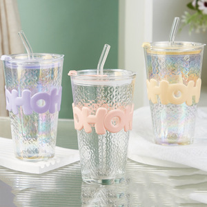 Gobelet en verre à grande capacité avec paille, couleur unie, pour eau et jus, cadeau de rentrée scolaire - Product Image 2