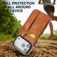 Casing HP iPhone 17 dengan Kantung Kartu PU, Tali Pergelangan Tangan, Penyangga, Anti-guncangan, Anti-jatuh, dan Pegangan Tangan