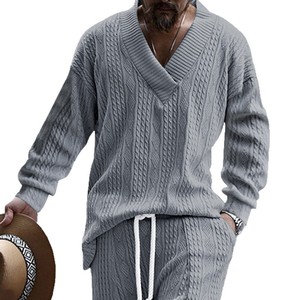 Pull en tricot à col en V pour homme, manches longues, coupe ample, décontracté, blanc, respirant, en polyester - Product Image 5