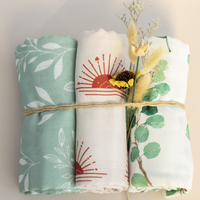 Label Kustom Pola Dasar Katun Muslin Bedong Bayi Baru Lahir Bungkus 120*120Cm Lembut Anti-kerut Selimut Tempat Tidur Bayi