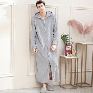 Camisón acolchado con <span class=keywords><strong>cremallera</strong></span> de gran tamaño para Otoño/Invierno para mujeres y hombres, albornoz de terciopelo Coral cálido, camisón para amantes, ropa de dormir - Product Image 6