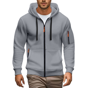 Mens Winter Warm French Terry Anti-Wrinkle <b>Zip</b>-Up <b>Hoodie</b> Solid Color Regular Fit with <b>Pockets</b> 400g - Product Image 2