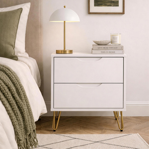 White Nightstand With Gold Hairpin Legs <b>Storage</b> <b>Drawer</b> Cabinet <b>For</b> Bedroom - Product Image 6