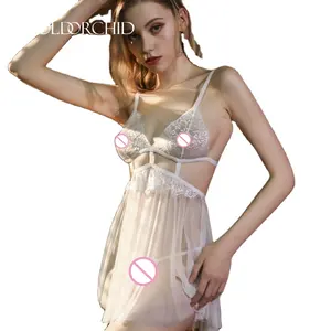 Orchidée dorée soutien-gorge ouvert à gros seins dentelle sexy chambre à coucher ensemble pyjama transparent lingerie femmes