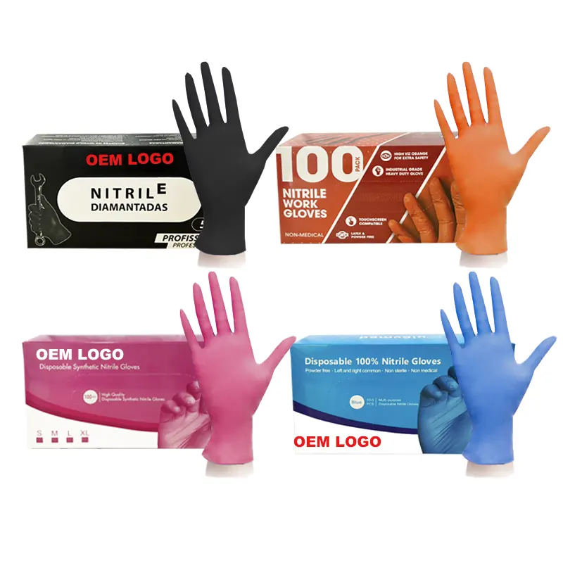 3 Mil Tattoo Schönheits salon Reinigung benutzer definierte Logo Latex und puder freie Lebensmittel Safe Strukturierte Finger Nitril Einweg handschuhe Handschuhe