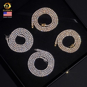 Ship In USA Warehouse Stock 3mm 925 Solid Silver Hip Hop Iced Out VVS1 Moissanite <strong>Diamond</strong> Cluster Tennis <strong>Chain</strong>&amp;Bracelet - Product Image 1