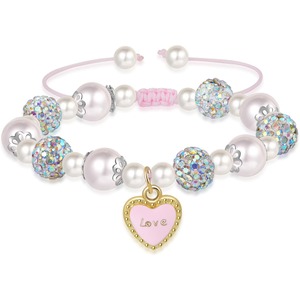 Pink Bead <strong>Bracelet</strong>, Pearl Butterfly &amp; Love Heart Design, Adjustable Handmade Woven Rope Jewelry - Product Image 5