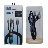 Câble USB universel 3-en-1 100W lumineux de nuit, câble de charge USB Type-C universel pour téléphone portable / câble de charge Android, vente chaude