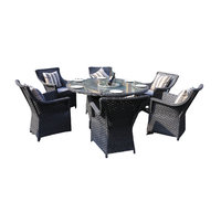Ensemble de salle à manger d'extérieur 6 places en rotin durable et moderne, fauteuils en osier PE confortables, mobilier de jardin, d'appartement ou de patio de style ferme