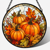 Attrape-soleil suspendu en vitrail motif feuille d'érable et citrouille pour l'automne, idéal comme cadeau 9*9cm/16x16cm/20x20cm/25x25cm/30x30cm