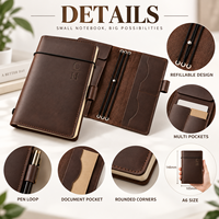 Carnet personnalisé A6 rechargeable avec couverture en cuir, monogramme personnalisé, journal de voyage avec boucle pour stylo et poches
