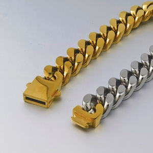 สร้อยข้อมือผู้ชายสแตนเลสสตีลสองสีแบบคิวบา ชุบทอง 18K สไตล์ฮิปฮอป หนา  ของขวัญเครื่องประดับ - Product Image 3