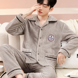 Pyjamas d'hiver pour hommes en <span class=keywords><strong>polaire</strong></span> de corail de haute qualité 2 pièces ensemble épaissir flanelle vêtements de nuit chauds ensemble de pyjama doux - Product Image 3