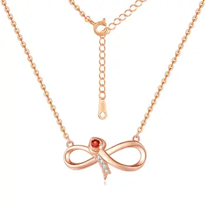 New Arrival 925 Sterling Silver Infinity Pendant Rose Gold Jewellery Women Chain Custom Ruby Bridal Necklace
