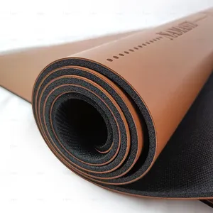 Matras Yoga karet alami kualitas tinggi dengan garis tubuh ramah lingkungan menyerap keringat antiselip alas Yoga karet PU layanan kustom