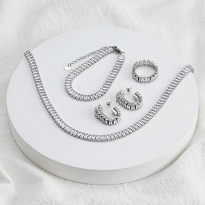 Bijoux de mariage pour femmes, ensemble de bijoux en zircon cubique, chaîne de Tennis, Bracelet, collier, boucle d'oreille - Product Image 4