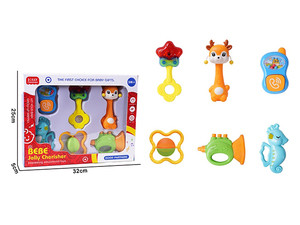 Nouveau-né infantile Silicone doux bébé cloche formation brosse à dents molaire <span class=keywords><strong>dent</strong></span> mâcher <span class=keywords><strong>hochet</strong></span> secouer anneau de dentition morsure bébé <span class=keywords><strong>hochet</strong></span> jouets 6 pièces enfants - Product Image 2