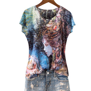 New Arrival High Quality Fashion Coloured Drawing Printing Cotton Women Teen T Shirt - Product Image 1