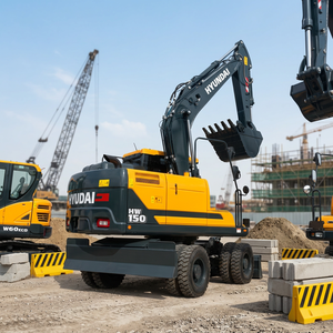 Nouvelle pelle sur pneus HW150 jaune, engin de construction robuste, équipement de terrassement, godet de 0,58 m, moteur puissant de 125 kW - Product Image 1