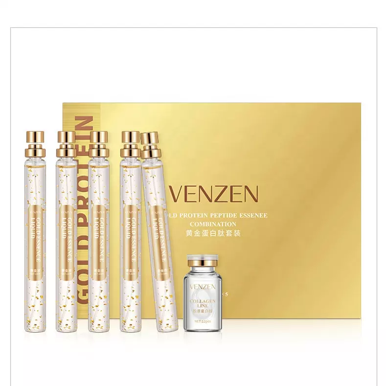 Gold Protein Peptide Essence Kit Collagen Line 24k Gold Essence Liquid Hydrating Moisturizing Anti Aging Wrinkle Skin Face Serum