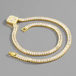 Jachon 6MM Hip Hop copper jewelry Cuban chain Alloy necklace Zircon Silver necklace For Women And Men