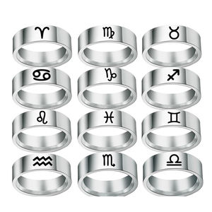 Anillos de acero de titanio para hombre y mujer, Aries, capricornio, cáncer, zodiaco, astrología, signo de 12 Constelaciones, joyería para parejas - Product Image 1