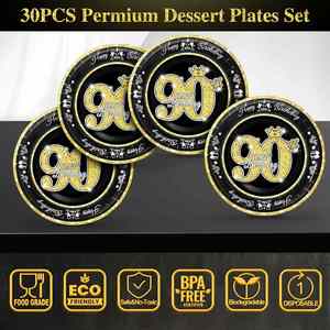 90th Birthday Party <b>Plates</b> Modern Gold Foil Pack of 9 Inches Gold Paper <b>Plates</b> for Celebration Decorations - Product Image 4