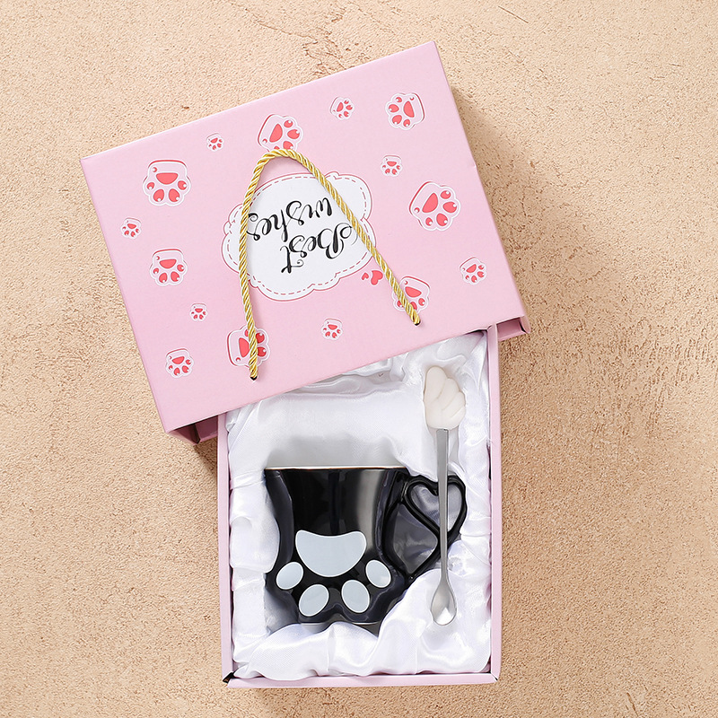 Griffe de chat noir (tasse unique + cuillère + boîte cadeau)