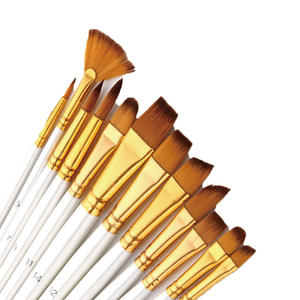 Ensemble de pinceaux d'artiste SHENGCHENG, 12 pièces, poils en nylon, virole dorée, manches multicolores (noir/bleu/rose/perle), acrylique, aquarelle - Product Image 2