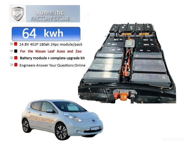 New Leaf EV Battery Module Pack 64KWh 4S1P 180Ah Grade-A NCM Cells BMS CAN Bridge AZE0/ZE1 Upgrade Retrofit 445KM