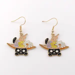 Stock ready metal earrings cartoon gold plated zinc alloy soft enamel dangle jewelry earrings