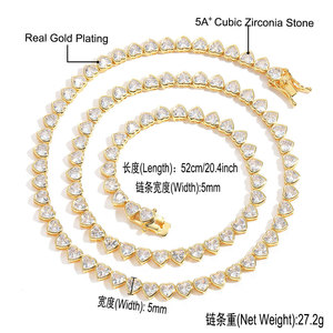 힙합 트렌디 4mm 하트 모양 구리 지르콘 테니스 체인 목걸이 사랑 커플 스타일 심플 쥬얼리, 파티 선물 - Product Image 2