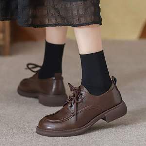 Zapatos de Mujer de Cuero Estilo Europeo, Americano y Británico para Primavera y Otoño, con Suela Suave, Tacón Bajo y Plataforma Gruesa, Versátiles para Oficina - Product Image 4