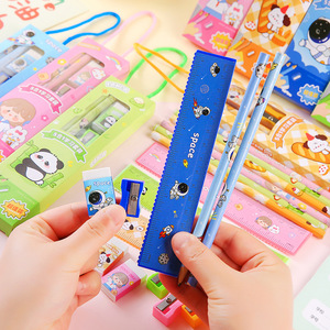 Ensemble de papeterie Autonomie Cartoon 5 pièces, fournitures scolaires pour enfants, boîte à crayons avec règle et taille-crayon pour élèves du primaire - Product Image 2