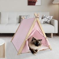 Tente tipi en bois légère et portable pour animaux de compagnie, classique, solide, facile à nettoyer, avec housse amovible, emballée en carton, lit de couchage pour animaux de compagnie