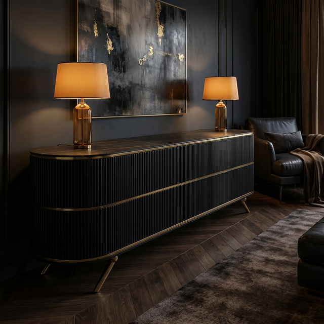 Light Luxury Oak TV Stand Sideboard with Sintered Stone Top Modern Storage Cabinet for Living Room Villa Apartment