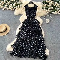 Robe Décontractée d'Été pour Femmes, Motif Pois, Sans Manches, Taille Haute, Style Doux et Fluide