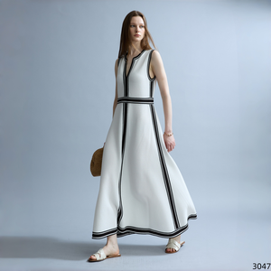 Abito lungo estivo da donna, nuovo arrivo, stile retrò, senza maniche, <span class=keywords><strong>in</strong></span> <span class=keywords><strong>maglia</strong></span>, scollo a V, con bordo a contrasto, linea ad A, orlo <span class=keywords><strong>svasato</strong></span>, casual, per vacanze - Product Image 1