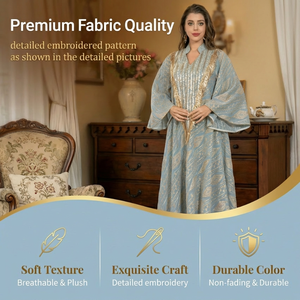 Luxury Forest Green Gold Embroidered Abaya for Women Elegant V-Neck Kaftan with Tassel Detail Formal Party <b>Islamic</b> Modest Gown - Product Image 3