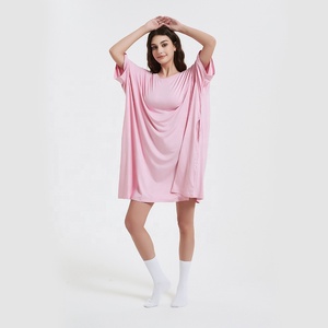 Custom Logo Personalized Sleeping Tshirts For Summer Cooling Bamboo Fleece Nightgown Sleep Dress Pajamas For Women