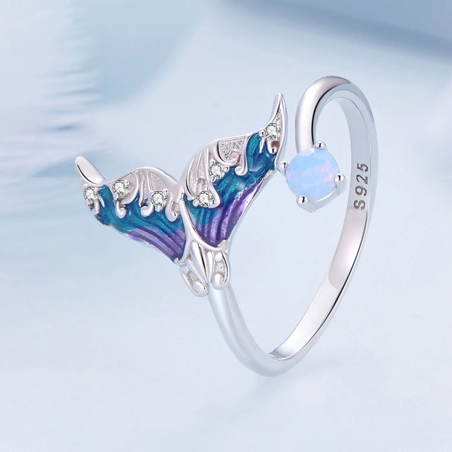 925 Sterling Silver Fantasy putri duyung ekor pembuka cincin warna-warni Enamel cincin dapat disesuaikan untuk wanita pesta perhiasan halus BSR494-E