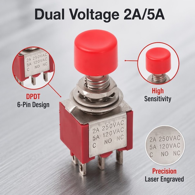 Mini 6mm Mounting Hole Spring Loaded DPDT ON-(ON) 6 Pin Momentary Spring Return Toggle Switch