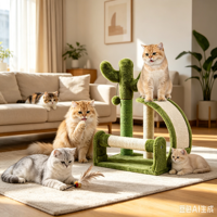 Arbre à chat en bois gris de luxe, moderne et classique, grand format, adapté aux chatons, avec griffoirs et lit, emballé sur mesure en carton, vente en gros