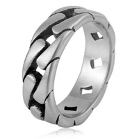 Bague Chaîne Unisexe en Acier Inoxydable Yunnique, Bijou Tendance au Design Géométrique Creux, Origine Dongguan, Modèle FY24006, Accessoire Cadeau