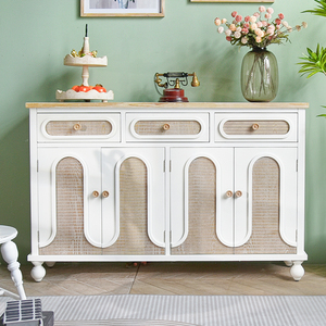 Meuble de rangement moderne style farmhouse blanc en MDF avec placage frêne et cèdre, avec tiroirs, pour extérieur, hôtel et salon - Product Image 1