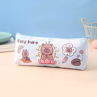 Étui à crayons personnalisé de grande capacité en cuir PU Kawaii pour filles, accessoire scolaire durable, design mignon de capybara, pour étudiants, 21x10,5 cm