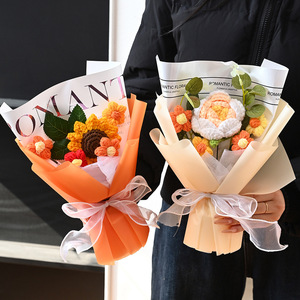 New Arrival Woolen Crochet <strong>Flower</strong> Bouquet with Box &amp; Light Home Decor Desktop Atmosphere <strong>Display</strong> for Valentine Day Birthday Gift - Product Image 4